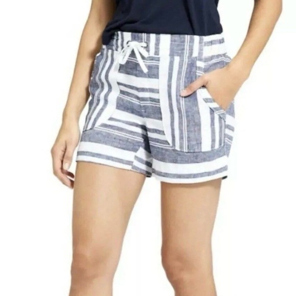 Athleta Dress Blue Bold Stripe Linen Shorts Size 4 - Picture 3 of 14